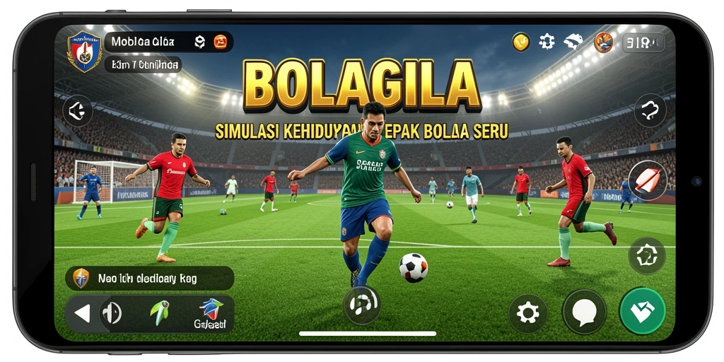 Tampilan menarik dari gameplay <strong>BOLAGILA</strong> dengan aksi sepak bola yang seru.