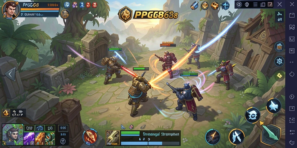 Screenshot menunjukkan pertempuran epik dalam permainan PGG68.