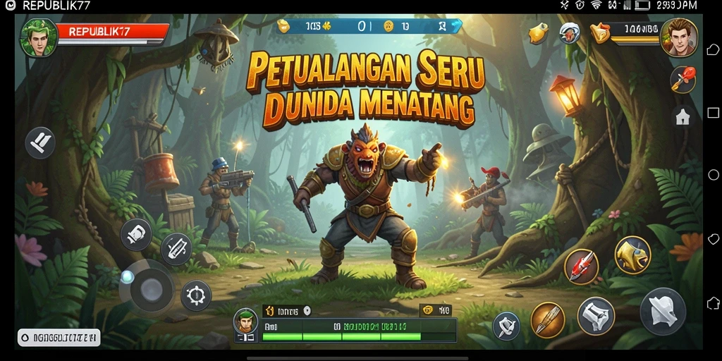 Screenshot utama REPUBLIK77 menampilkan gameplay penuh aksi dan eksplorasi.