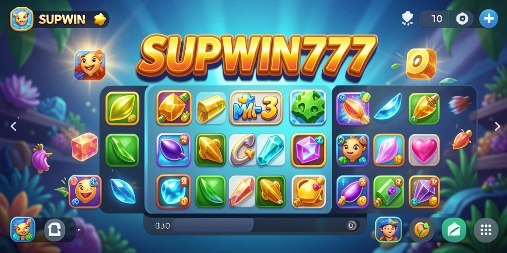 Gameplay seru dalam permainan Match-3 SUPWIN777 yang penuh warna.